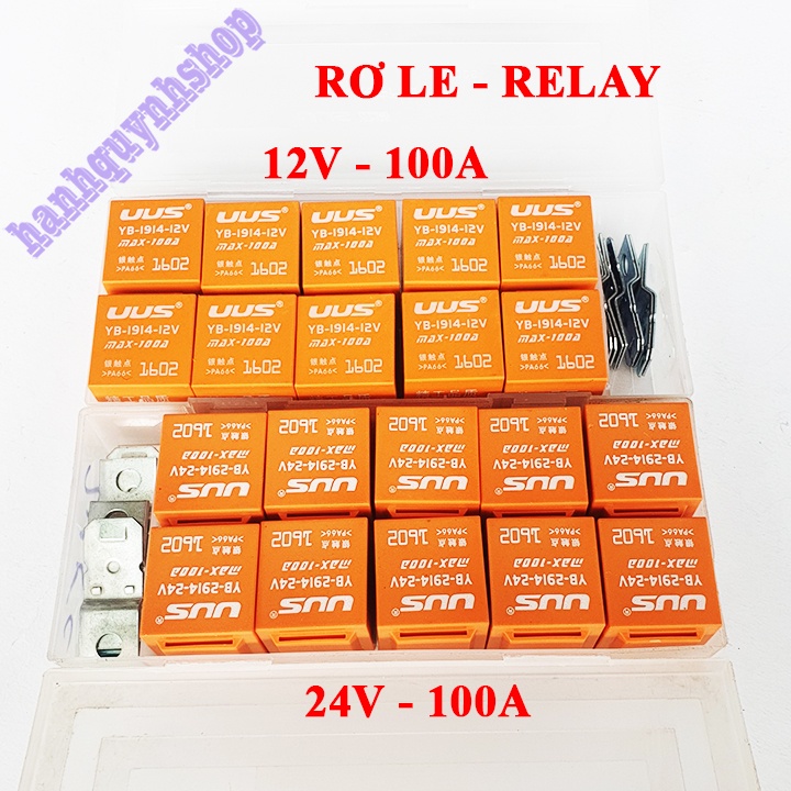 Hộp 10 Rơ le ô tô 5 chân màu cam 12V 100A hoặc 24V 100A loại 1