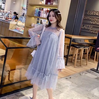 Đầm babydoll phối ren lấp lánh