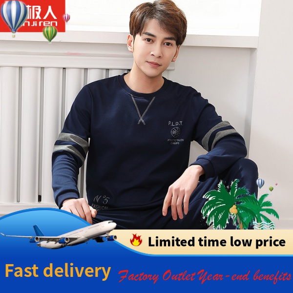 Bộ Đồ Ngủ Cotton Tay Dài Dáng Rộng Thời Trang Thu Đông Cho Nam 7Cv8 ** - * - *