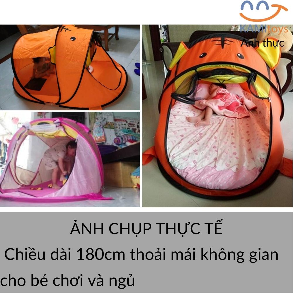 Lều cho bé chơi tự bung gấp gọn hình Gấu Cỡ lớn 180cm kiêm Nhà banh quây bóng Mùng ngủ chống muỗi trẻ em KM50093