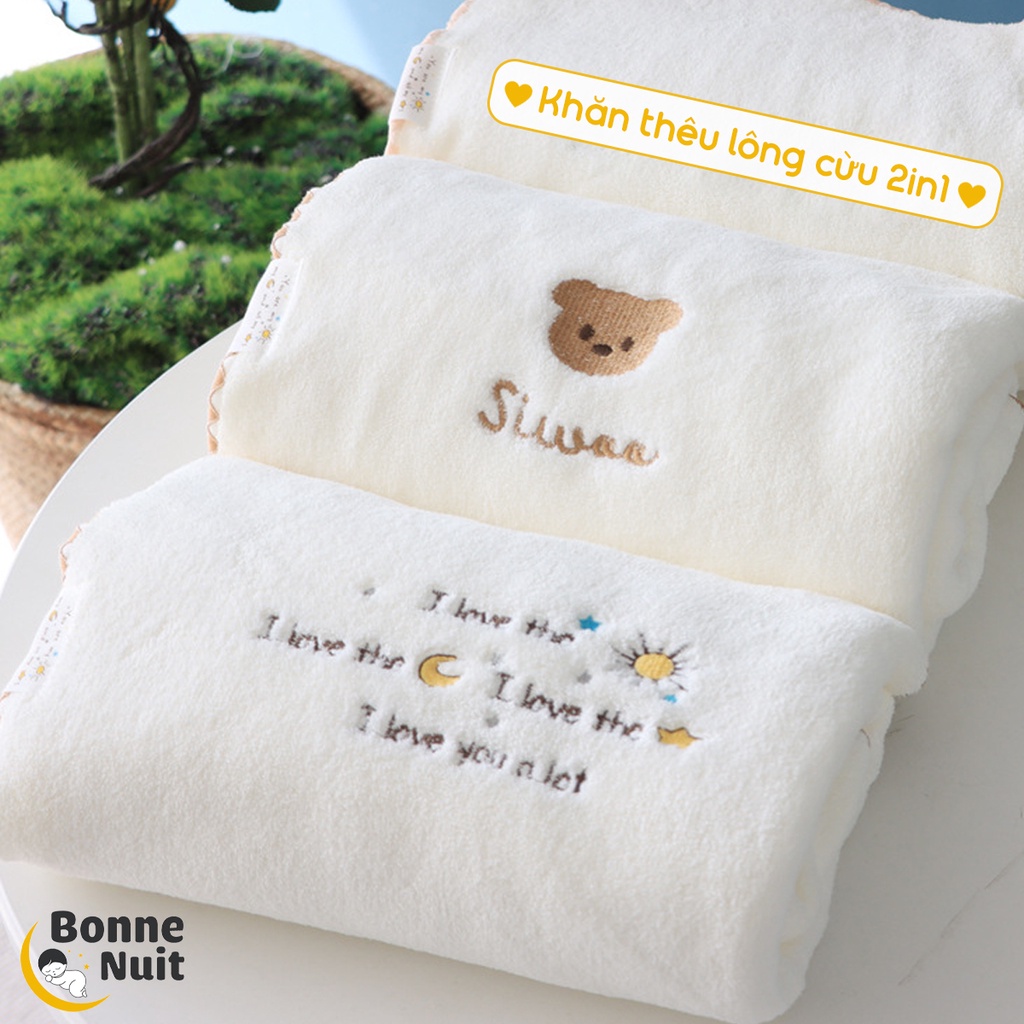Khăn thêu lông cừu 2in1 cho bé
