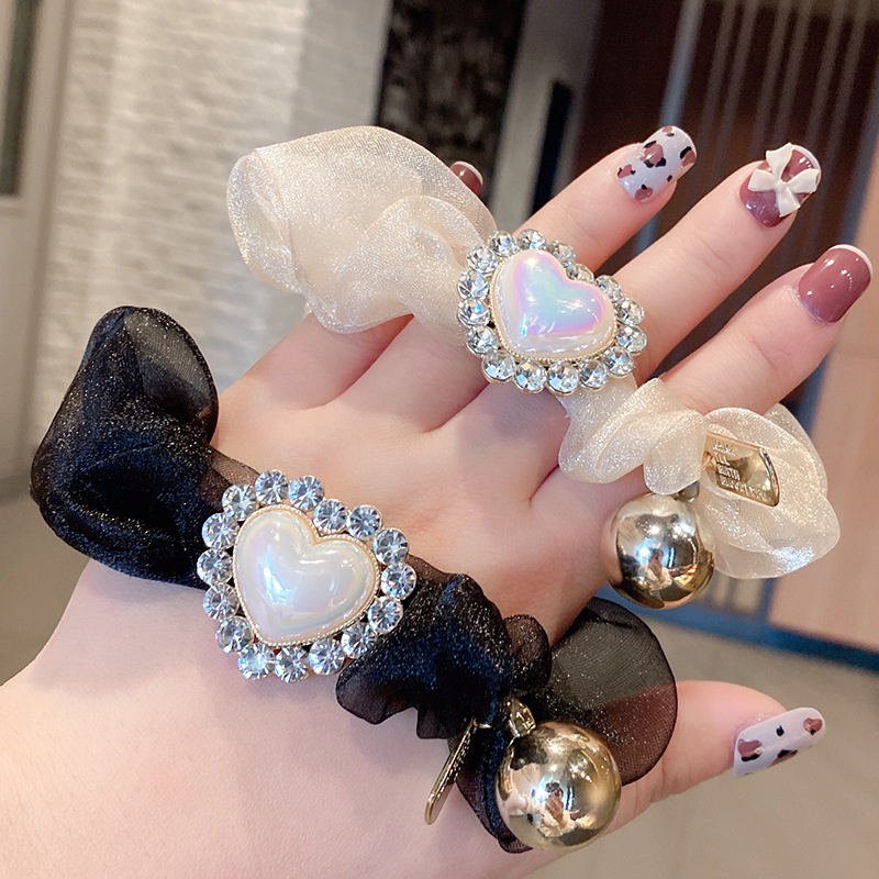 Dây Buộc Tóc Lưới Đính Đá Ngọc Trai Phong Cách Hàn Quốc