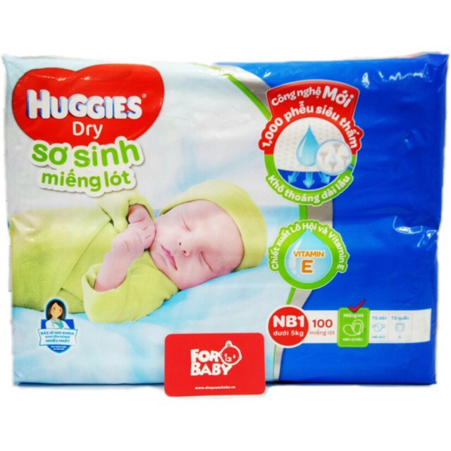 MIẾNG LÓT SƠ SINH HUGGIES NB1-100 miếng (CHO BÉ DƯỚI 5KG)