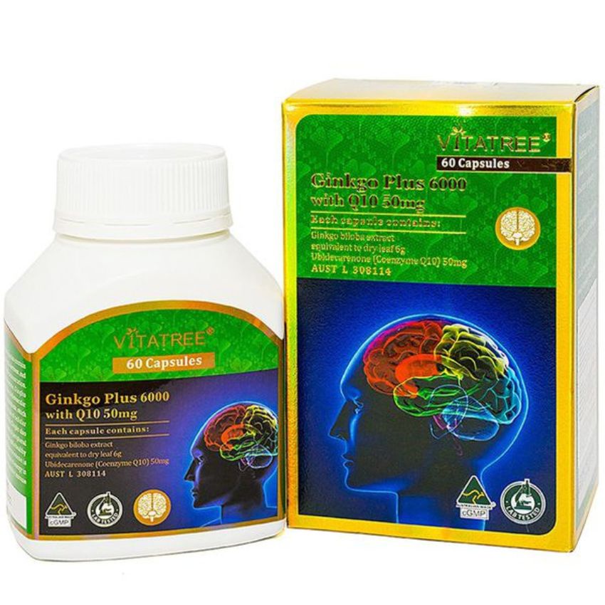 Viên uống tăng tuần hoàn, bổ não Vitatree Ginkgo Plus 6000 with Q10 50mg 60 viên của úc - mẹ bean bon
