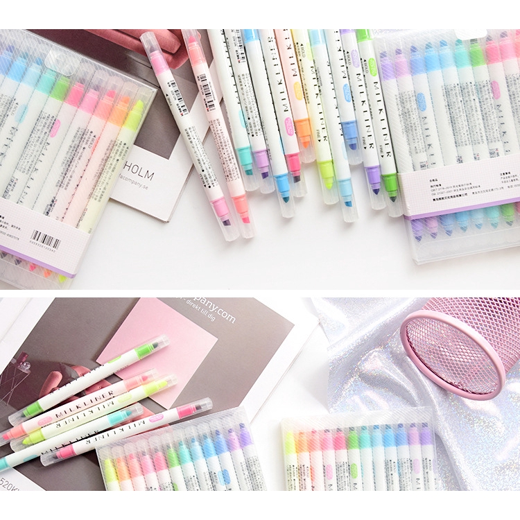 Set 12 bút dạ quang hai đầu màu tông Pastel tiện dụng cho văn phòng
