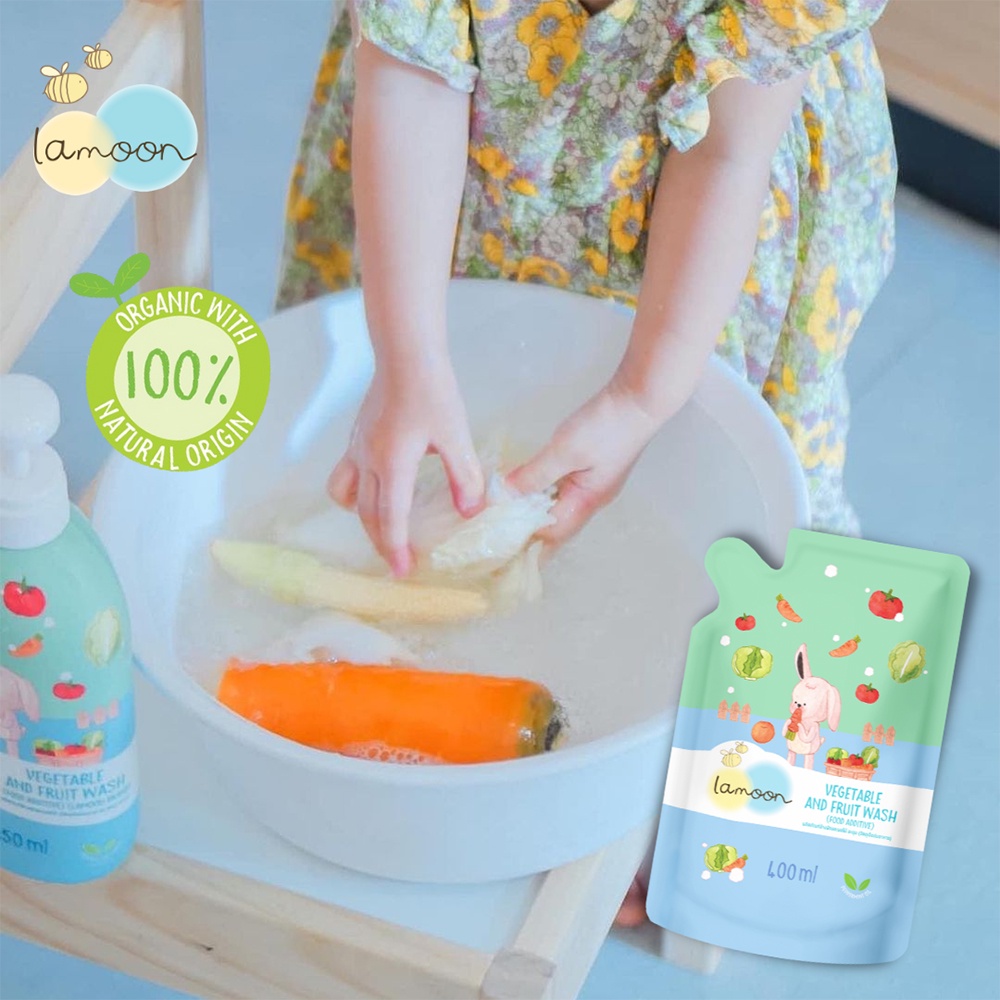 Nước rửa rau củ quả Organic cho bé Lamoon - Bình 400ml