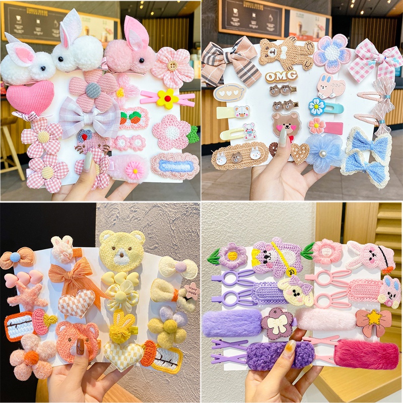 Kẹp Tóc Hình Nơ Phối Lông Hoạt Hình Dễ Thương Phong Cách Hàn Quốc Cho Bé