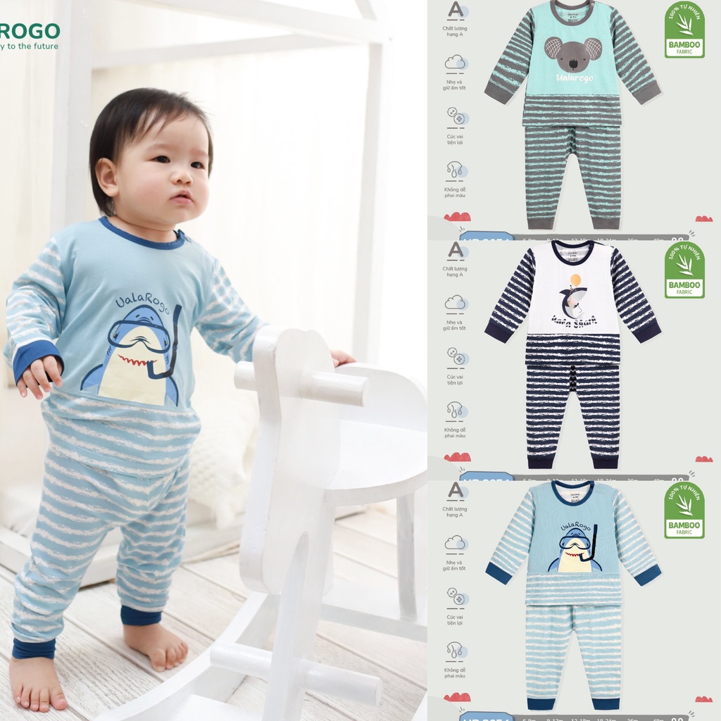 Quần áo trẻ em bộ mặc nhà cho bé Ualarogo 6 tháng - 4 tuổi vải Sợi tre bamboo dài tay mỏng cổ tròn có cúc