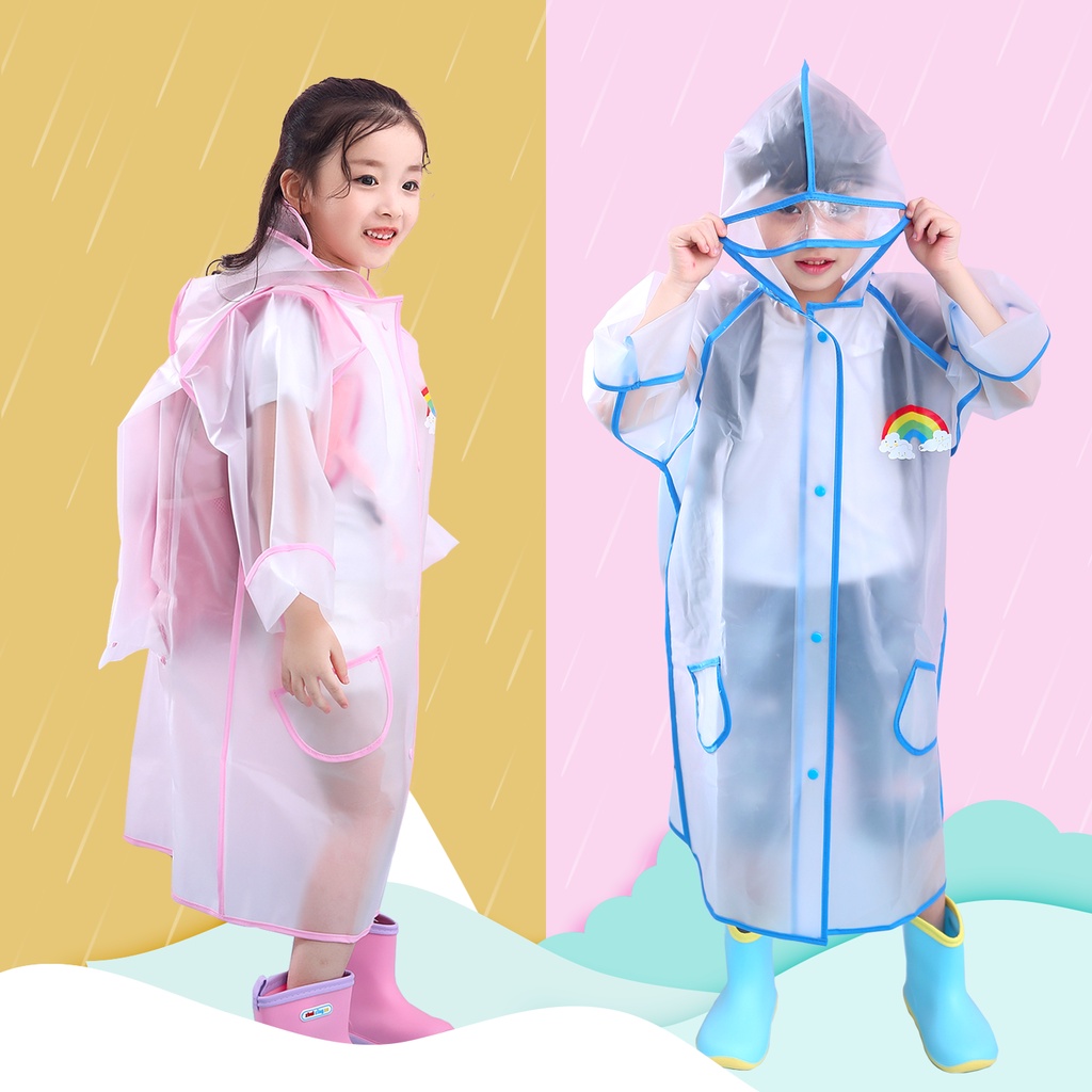 Áo Mưa Vui Vẻ (Cao Cấp) - Có khóa kéo + vạt che, kính chống giọt bắn, ngăn đựng balo lớn cho trẻ em từ 3 - 12 tuổi