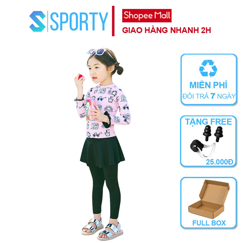 Đồ Bơi Trẻ Em Dạng Váy - Áo Bơi Dài Tay Kèm Quần Dài và Chân Váy Đen SPORTY SW8702