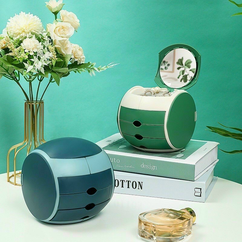 Hộp đựng trang sức mini nhiều ngăn có gương, hộp treo bông tai vòng tay nhẫn