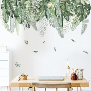 Sticker Dán Tường Họa Tiết Lá Cây Xanh Nhiệt Đới Dùng Trang Trí Phòng Ngủ