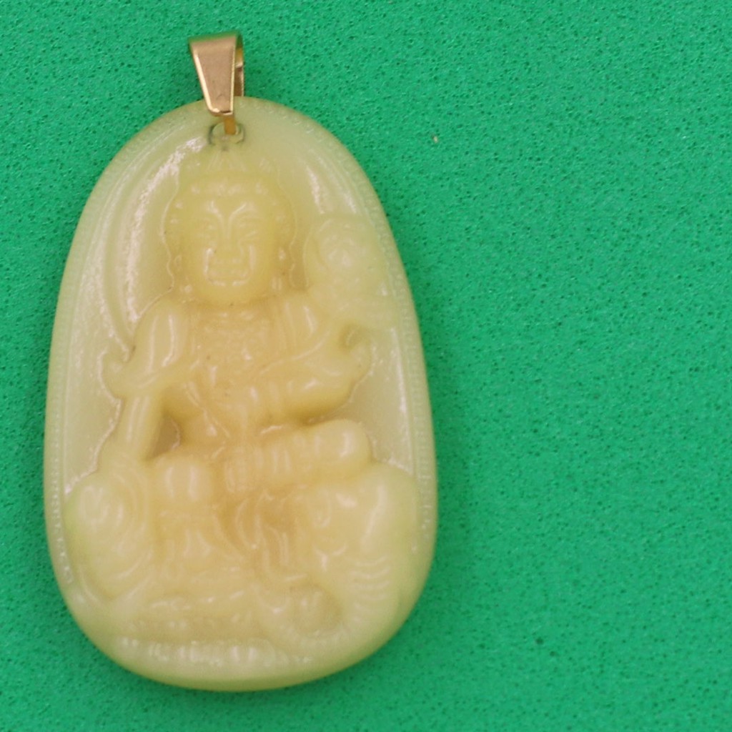 Mặt phật Phổ Hiền Bồ Tát đá tự nhiên vàng 4.3cm - Phật bản mệnh tuổi Thìn, Tỵ - Tặng kèm móc inox