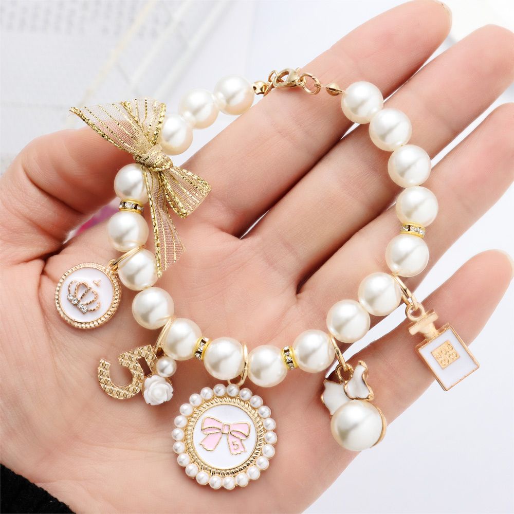 Vòng cổ đính ngọc trai thời trang cho thú cưng 1 màu tùy chỉnh