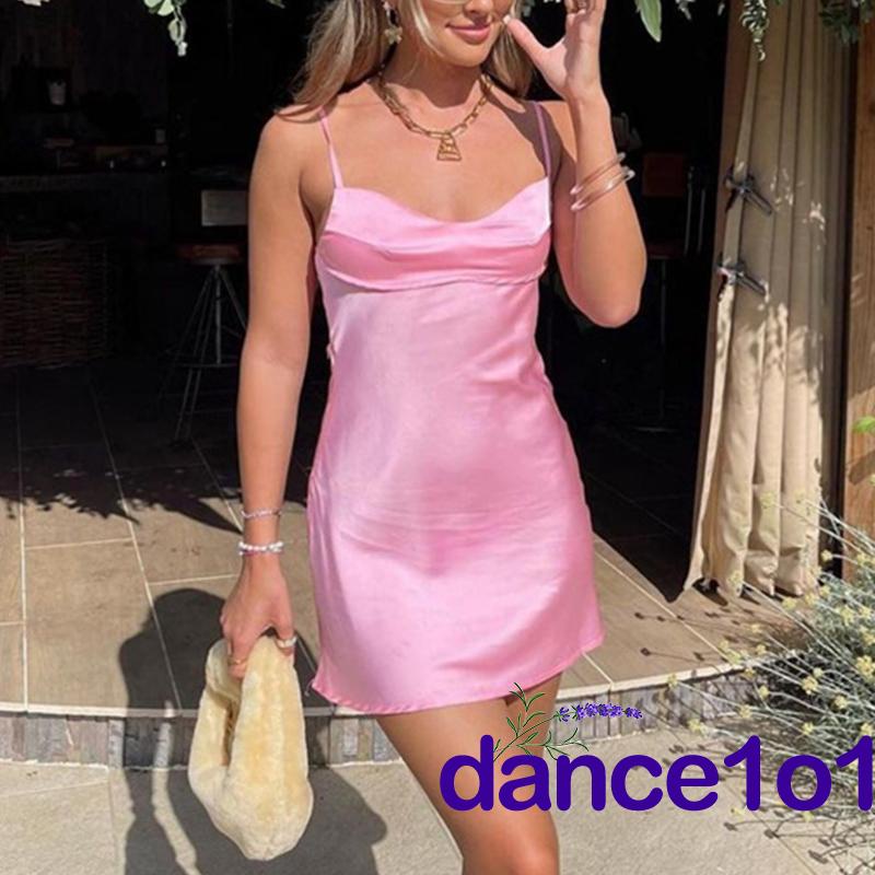 Đầm Ngắn Hở Lưng Cổ Chữ V Màu Trơn Khiêu Vũ1O1- Thời Trang Nữ