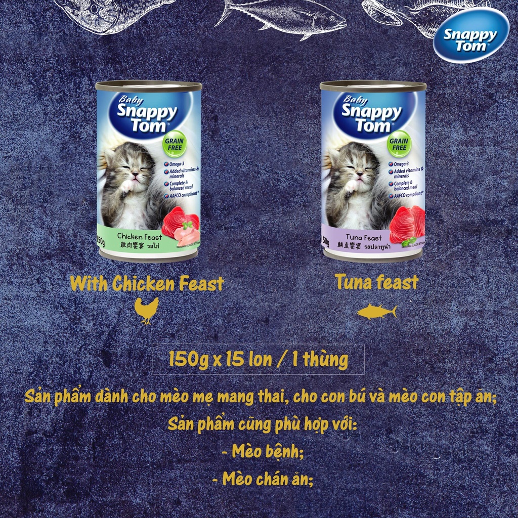 [Chính hãng] [Date Xa] Pate Cho Mèo Con 1 Tháng Tuổi Snappy Tom Baby Lon 150g