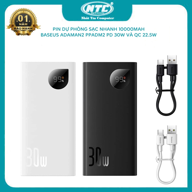 Pin dự phòng sạc nhanh Baseus Adaman2 Digital PPADM2 10000mAh an toàn đi máy bay - hỗ trợ QC 22.5W và PD 30W (2 màu)
