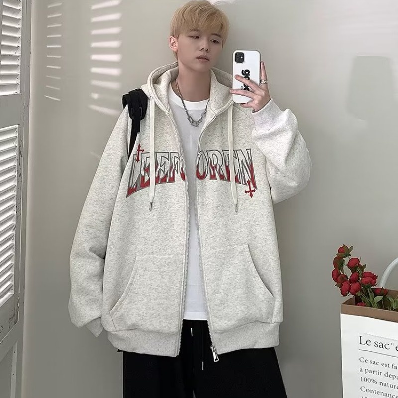 Áo hoodie Dáng Rộng In Chữ Phong Cách retro Mỹ Cho Nam