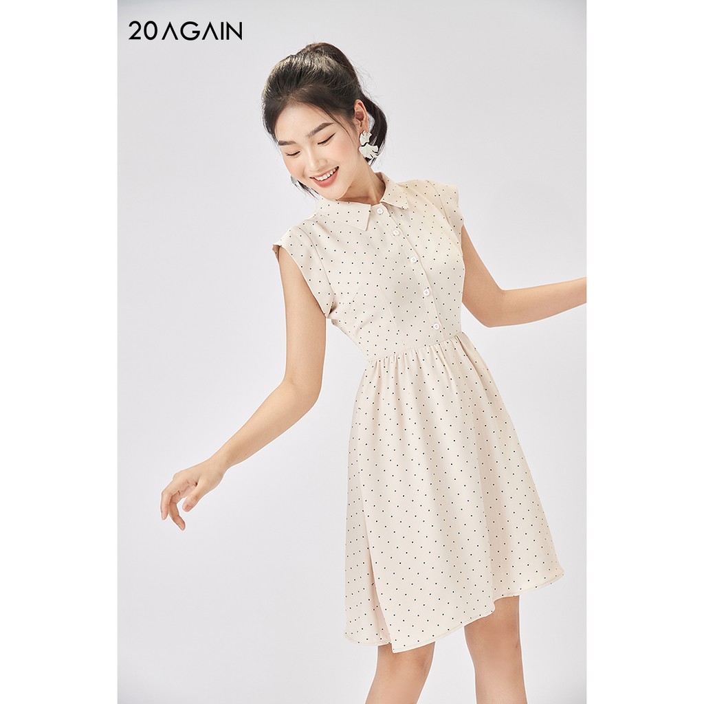 Đầm xòe cổ bẻ, chấm bi, trơn màu, thanh lịch 20AGAIN DEW1115 | BigBuy360 - bigbuy360.vn