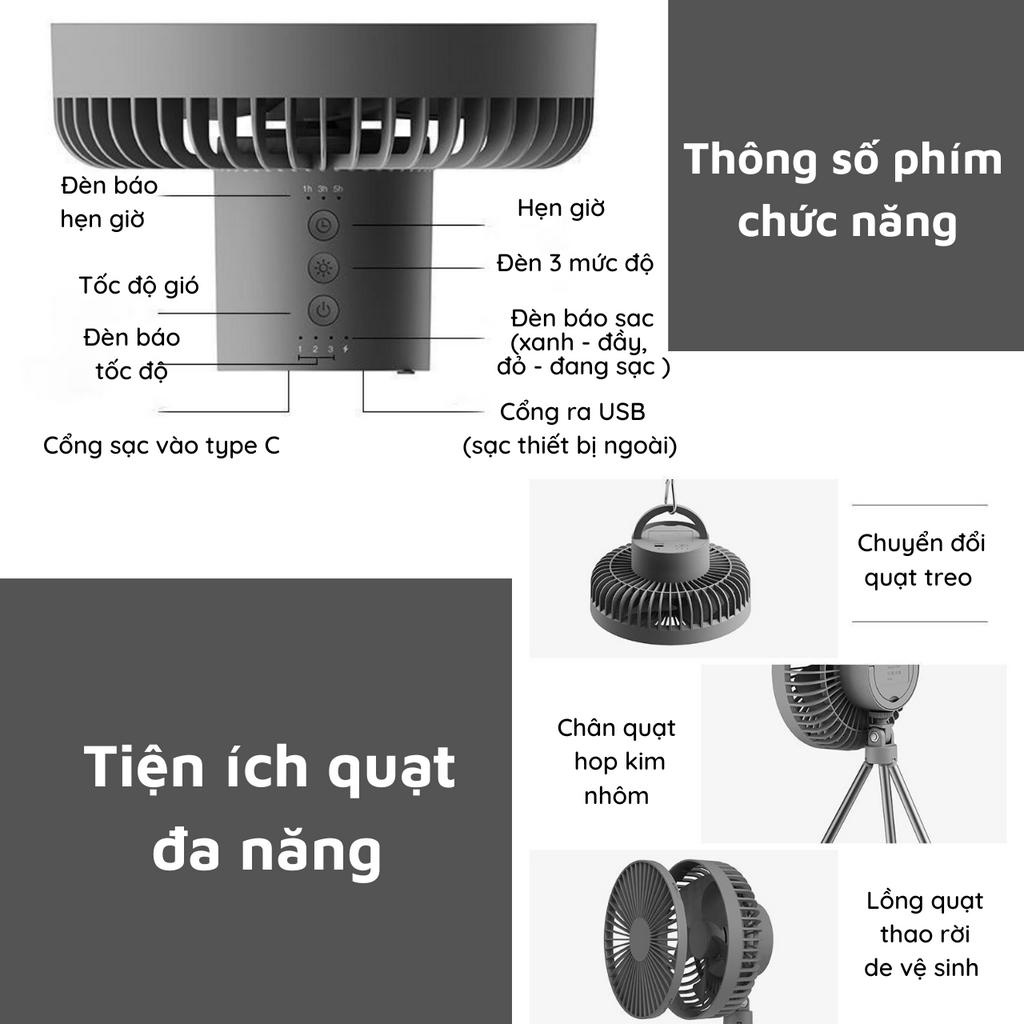 Quạt Tích Điện Đa Năng NANOMAX DQ212, Để Bàn, Treo Tường, Tích Hợp Đèn LED, Pin Dự Phòng, Giá Đỡ Tripod, Du Lịch, Cắm Tr