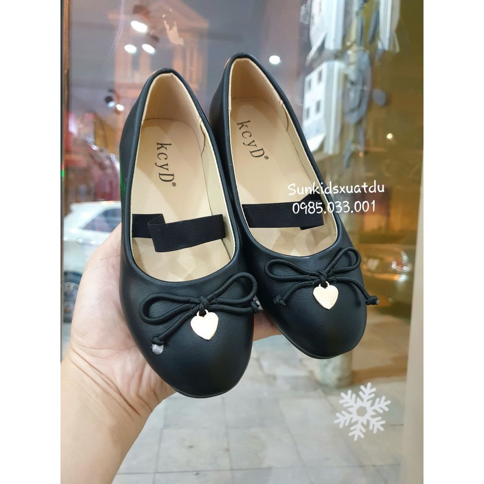 Giày bệt quai chun đen nơ tim vàng mềm