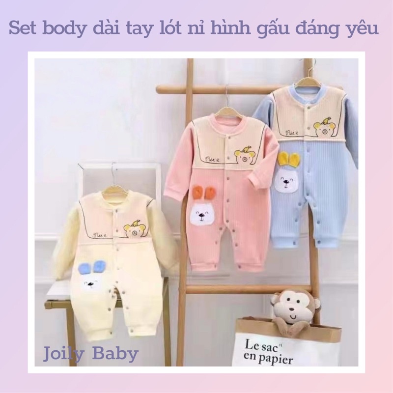 Set bodysuit, body liền thân dài tay cực ấm, có lót nỉ mùa THU ĐÔNG gấu đáng yêu dành cho bé