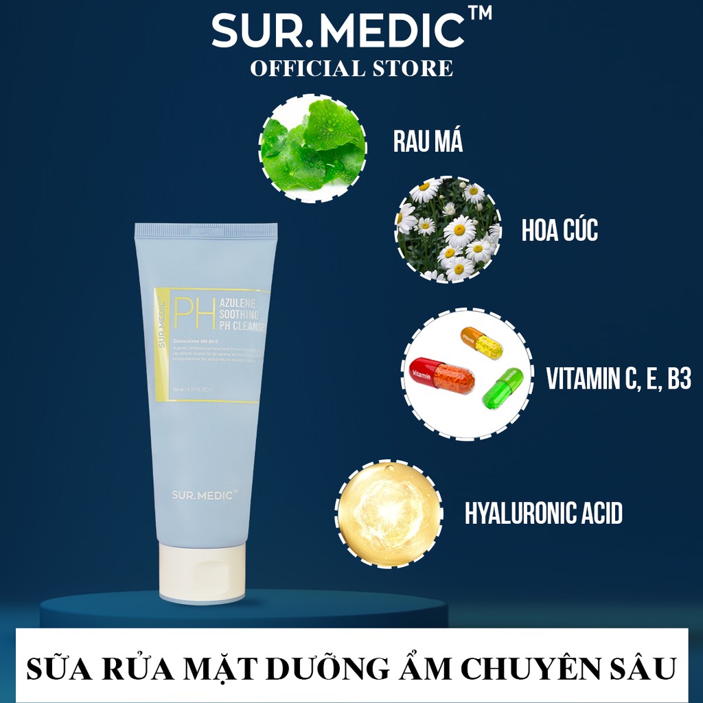 Sữa Rửa Mặt Dưỡng Ẩm Sâu SURMEDIC PH Azulene Soothing PH Cleanser 150ml