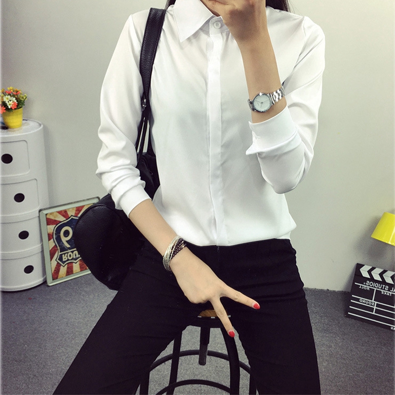 Áo sơ mi dài tay chất cotton trắng trơn thời trang Hàn Quốc cho nữ cỡ s-2xl