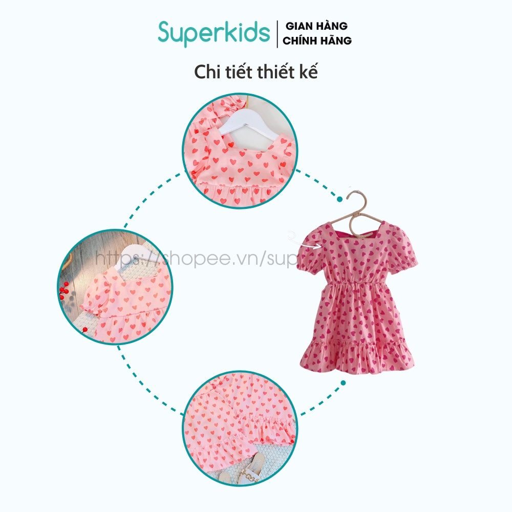 Váy cho bé gái, Đầm họa tiết hình Tim 8-22kg QATE792