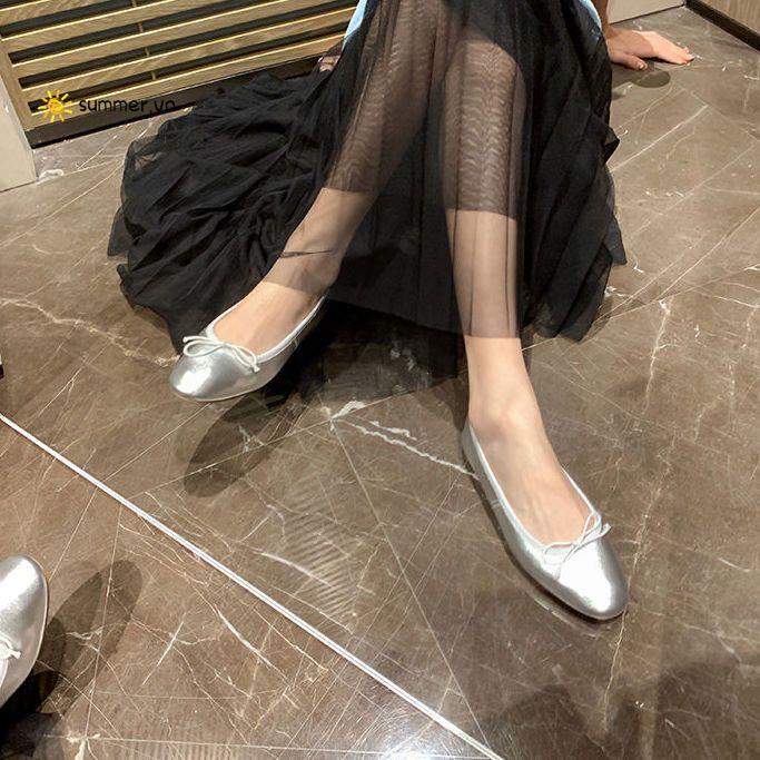 Giày Búp Bê Đế Mềm Mũi Tròn Đính Nơ Thời Trang 2021 Cho Nữ