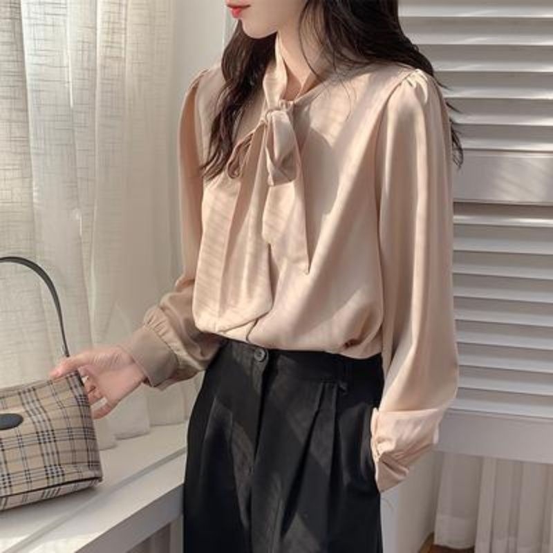 Áo Sơ Mi chiffon Tay Dài Thắt Nơ Thời Trang Xuân Thu Dành Cho Nữ
