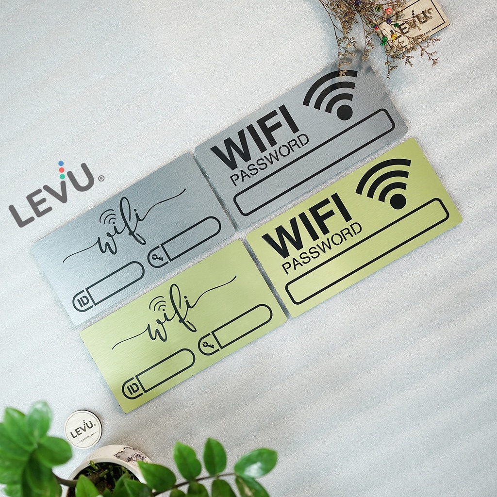 Bảng Wifi decor ghi thông tin wifi bằng nhôm alu cao cấp dán tường trang trí Sbtech 12x24cm