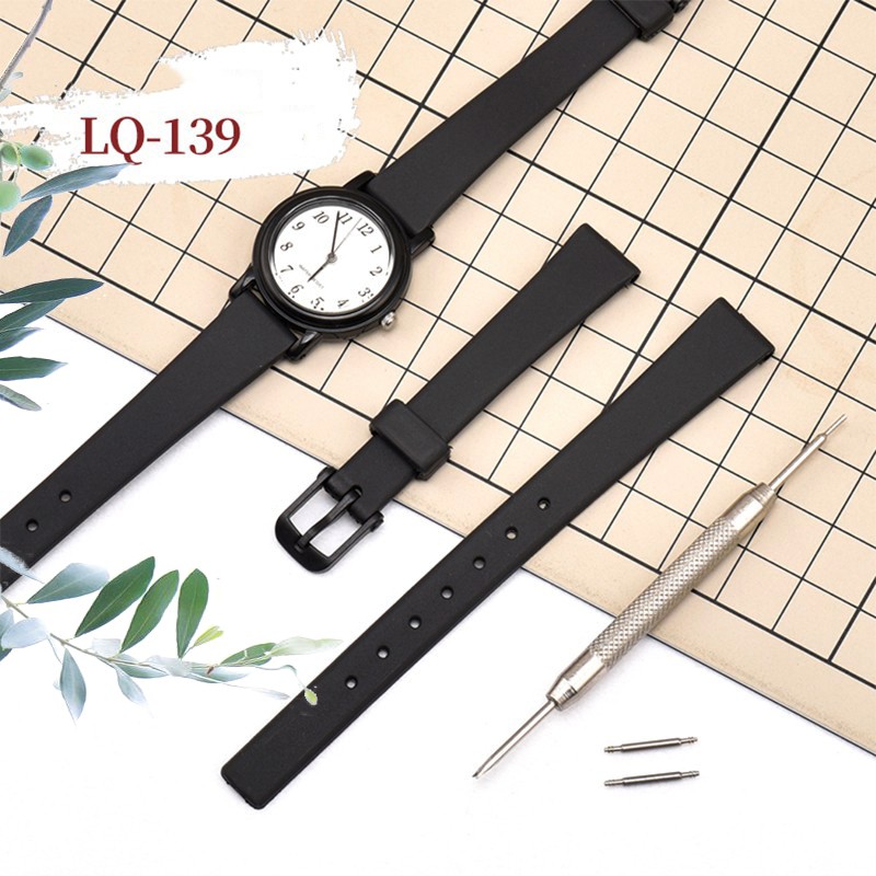 Dây đeo cao su màu đen chống nước cho đồng hồ thông minh Casio LQ LQ-139 130/140 12mm