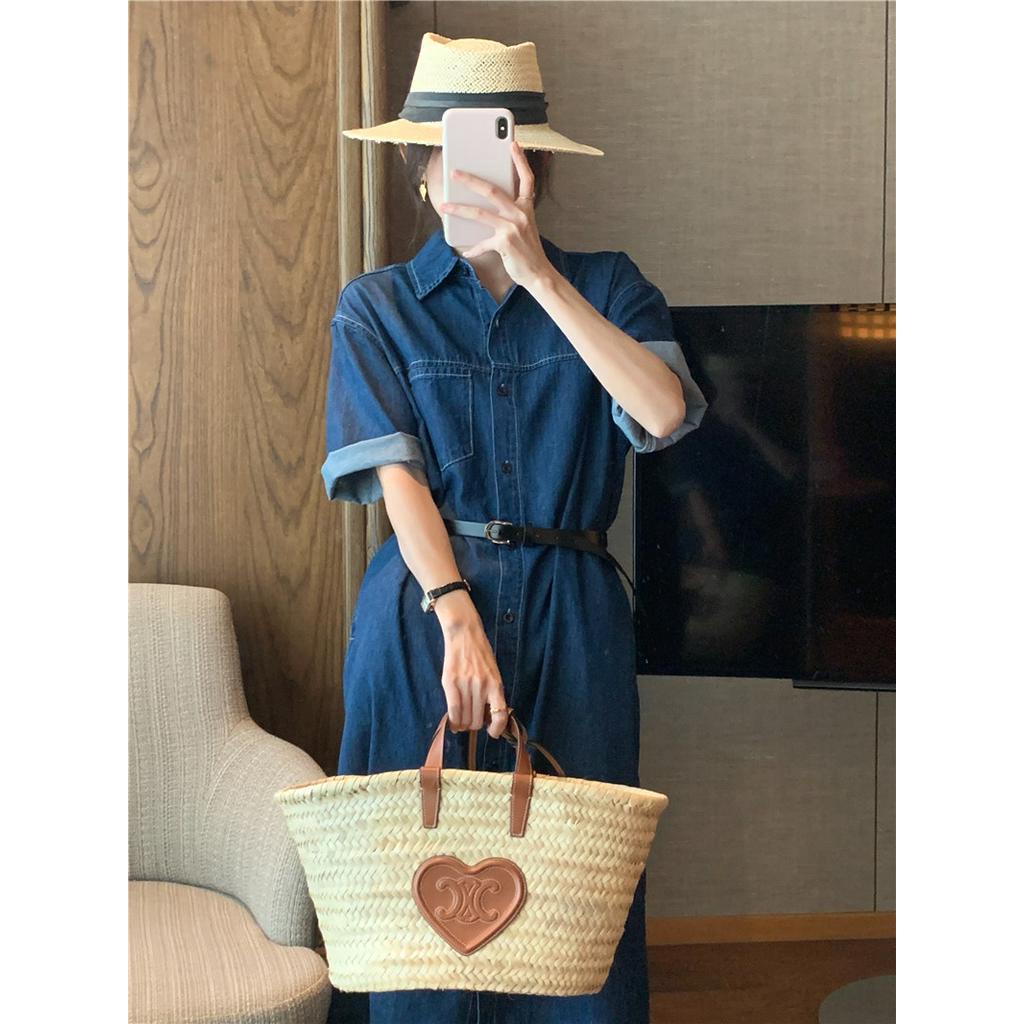 54804 Đầm Denim Dài Tay Ngắn Có Thắt Lưng