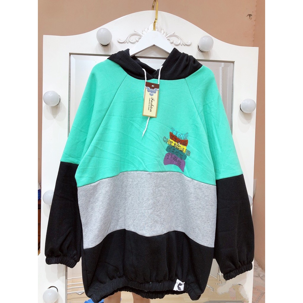 ÁO HOODIE TIME DON'T STOP - ÁO NỈ MŨ NGOẠI RAGLAN CHILI ĐỒNG HỒ XANH CAM HỒNG 👗