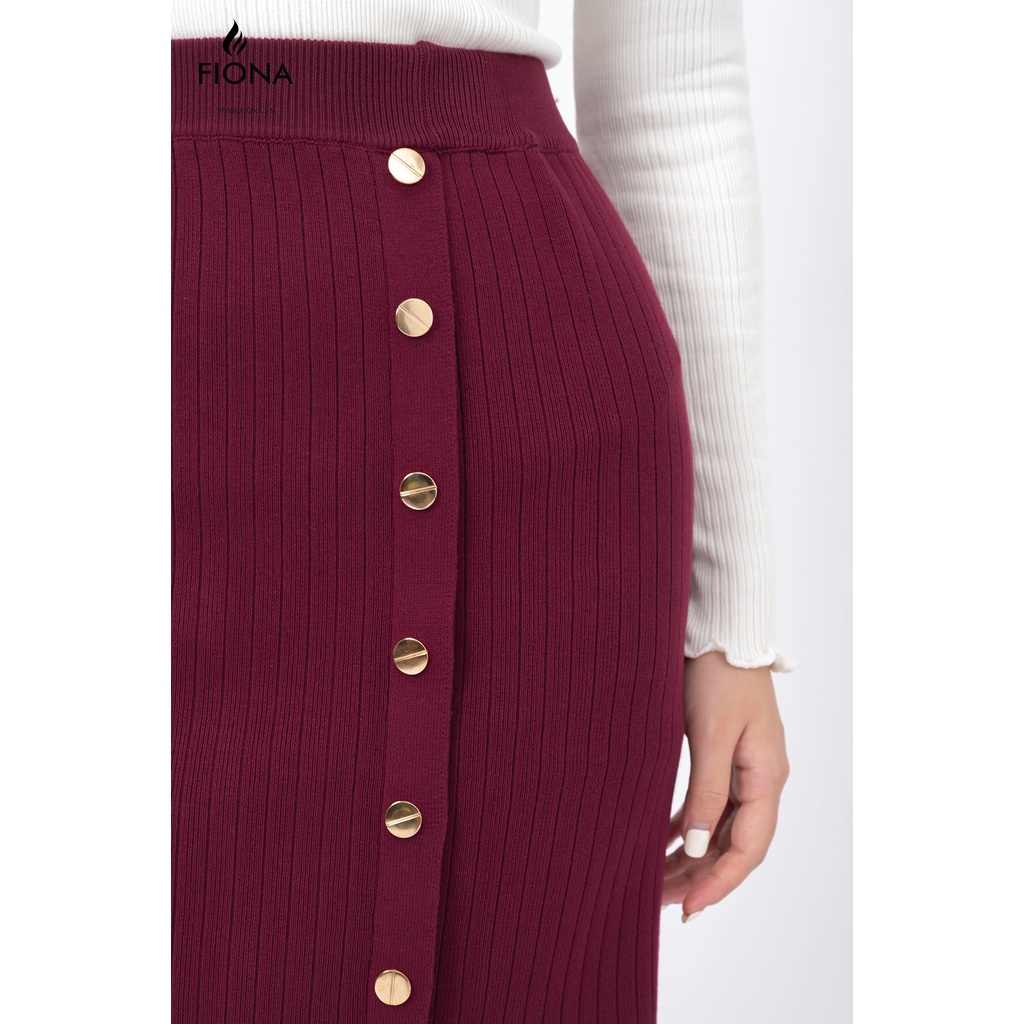 Chân váy len nữ dáng dài công sở xẻ trước, đính cúc FIONA, chân váy len nữ dáng ôm thời trang thu đông trẻ trung F851003