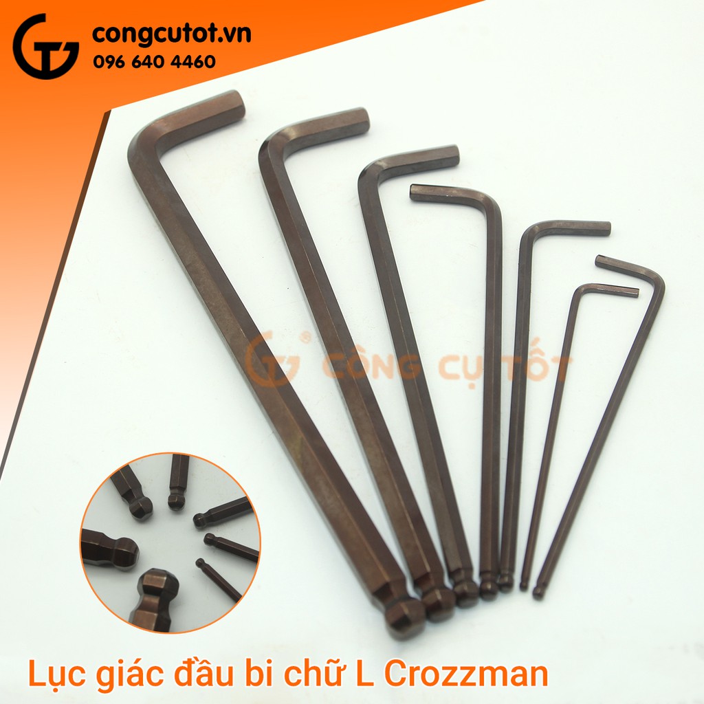1 cây Lục giác đầu bi lẻ CROZZMAN USA chữ L xi nâu (3-6mm)