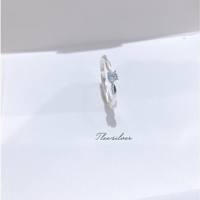 Nhẫn bạc nữ TLEE trụ đá mini viền bao xoắn freesize nữ tính TleeJewelry A0341