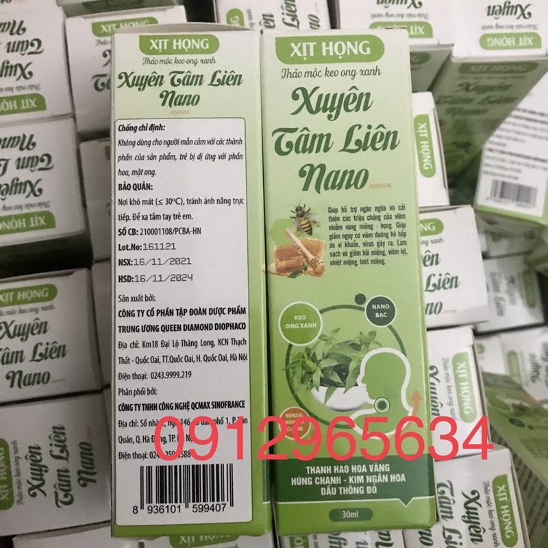 Xịt họng thảo mộc keo ong xanh Xuyên Tâm Liên Nano Antivir hỗ trợ hô hấp khoẻ mạnh phòng dịch bệnh virus