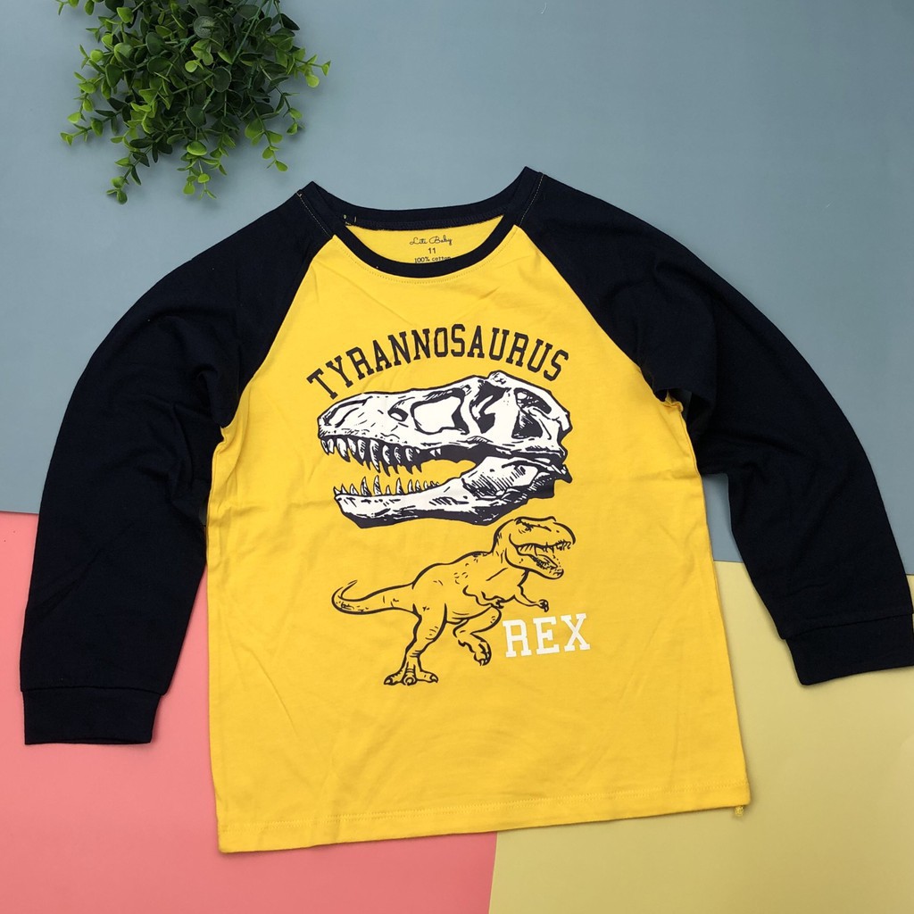 Áo cotton thu đông bé trai dài, phối tay in hình size 11-16T, cho bạn từ 31-45kg, chất cotton dày dặn, đanh tay