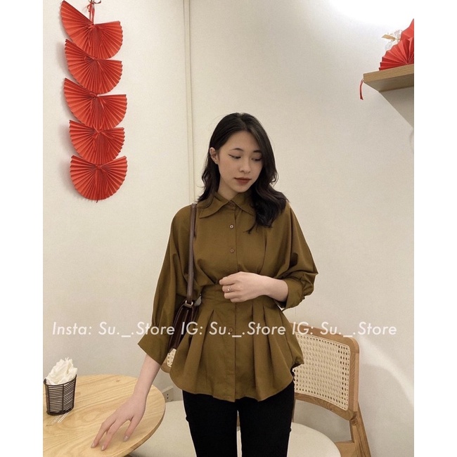 Áo sơmi xếp li eo siêu tôn dáng (hàng sẵn)