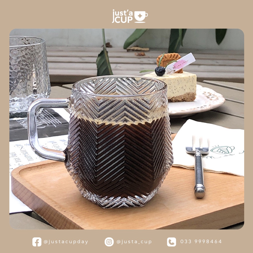 Cốc Thuỷ Tinh Dày Chịu Nhiệt Có Quai Vân Tam Giác Kiểu Hàn Quốc - Dùng để uống trà cà phê và decor trang trí nhà bếp