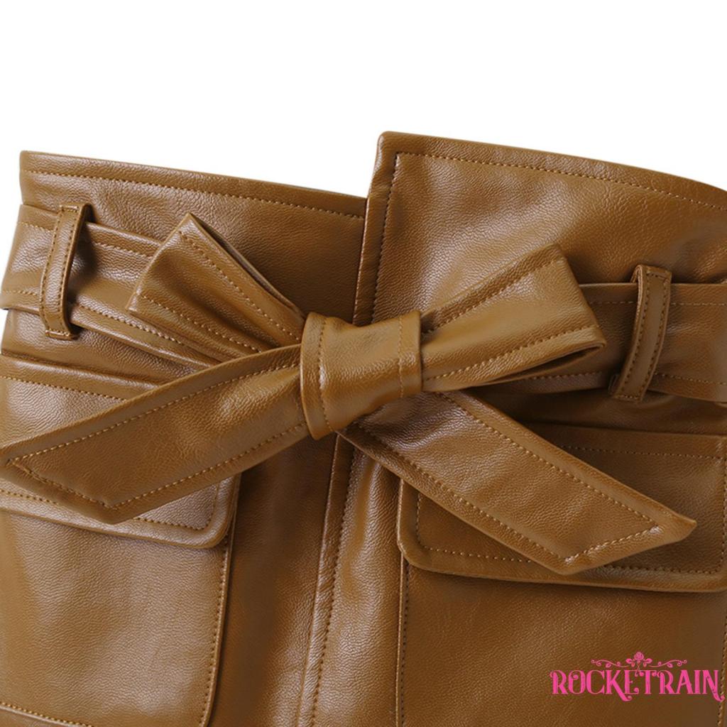 ♔Bty♔Chân váy Midi chữ A lưng cao màu trơn có túi và thắt lưng mùa thu đông cho trẻ em