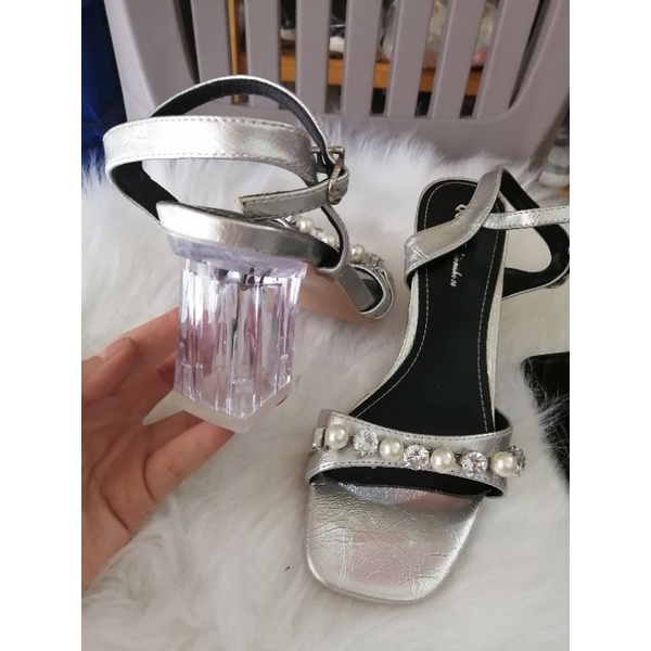 Xả kho Giày cao gót vuông trong quai đính châu size 35, 36
