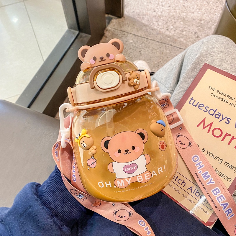 Bình nước dung tích lớn thiết kế hoạt hình dễ thương có ống hút tiện dụng dành cho trẻ em