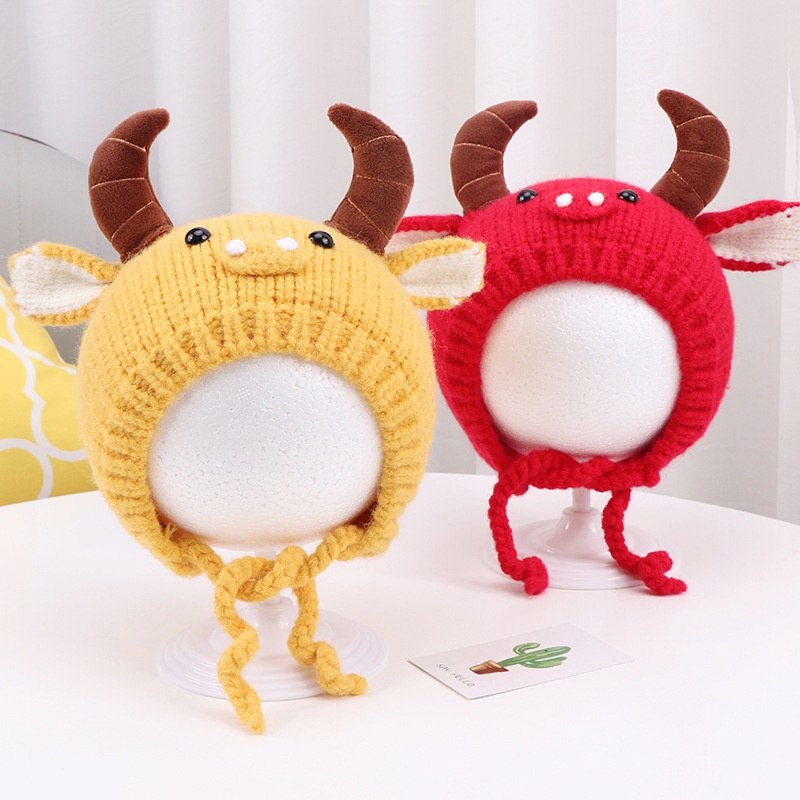 Mũ beanie dệt kim mềm mại giữ ấm tai thời trang thu đông cho bé