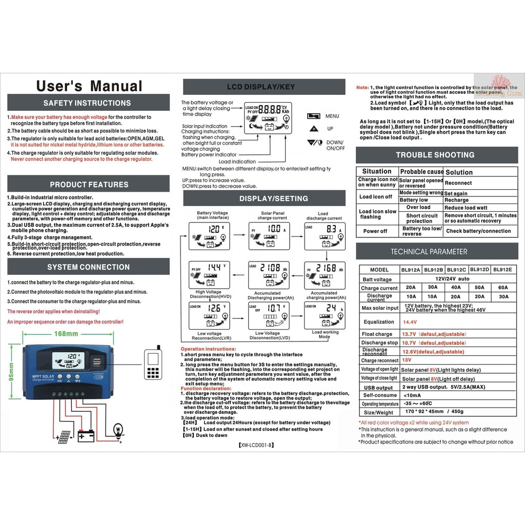 Điều Khiển Sạc Năng Lượng Mặt Trời 100a Mppt Thiết Kế Màn Hình Lcd