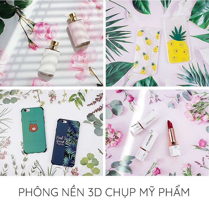 Nền giấy 3D in họa tiết hoa lá (28x44cm) – Nền 2 mặt chup Mỹ phẩm