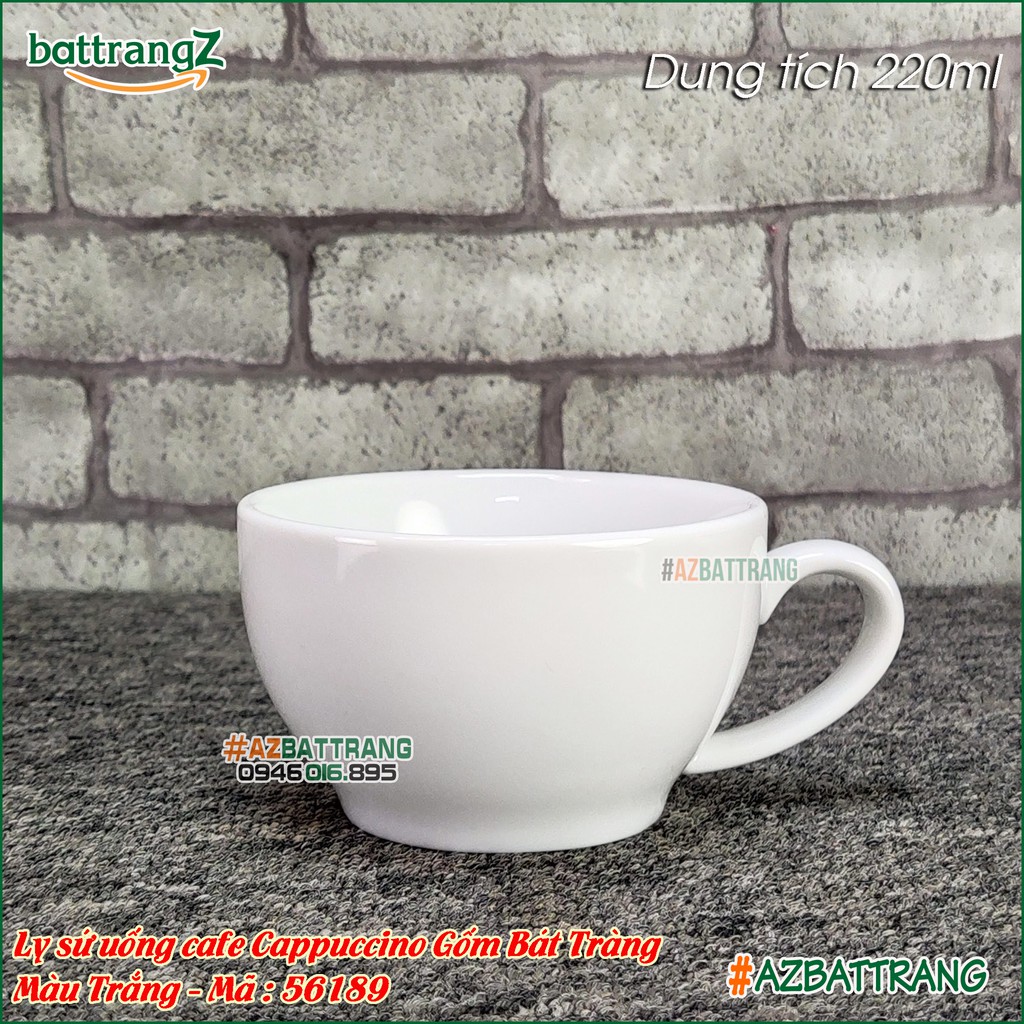 Ly tách sứ uống cafe Cappuccino men sứ trắng Bát Tràng AZ