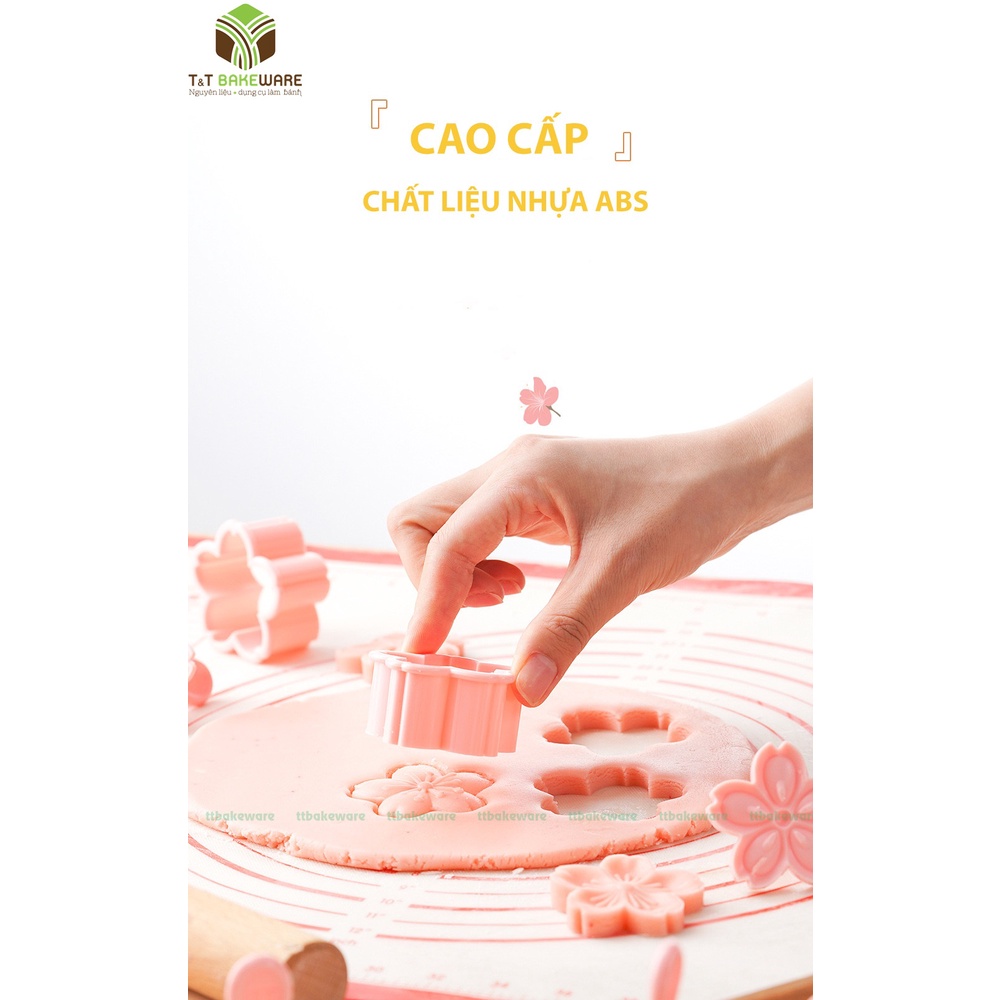 Bộ cutter hoa đào hồng làm bánh quy, tạo hình xinh xắn